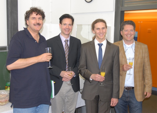 The comission and the examinee (left to right): Prof. Patrik Schmuki, Prof. Jörg Libuda, Michael Schirmer, Prof. Hans-Peter Steinrück (image: Marbach)
