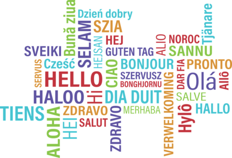 The picture shows the text "hello" in several languages.