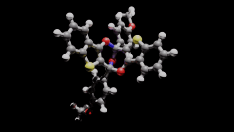 Irradiation of the 3D multi-switch with ultraviolet (UV) light leads to ring opening of the rigid molecule, which is thereby converted into another of the four states. (Image: Dube Group)