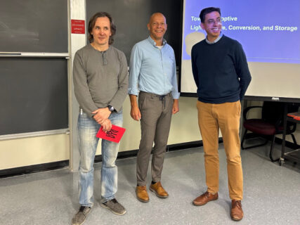 Prof. Guldi met Professors Gonzalo Cosa (right) and Dmitrii Perepichka (left).